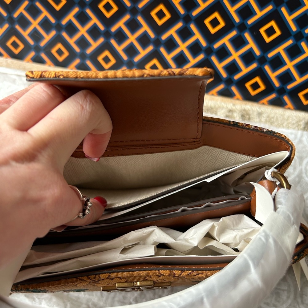 Tory Burch Britten Brocade Micro Satchel Crossbody Rust Sunset Bonfire Floral - Picture 11 of 17